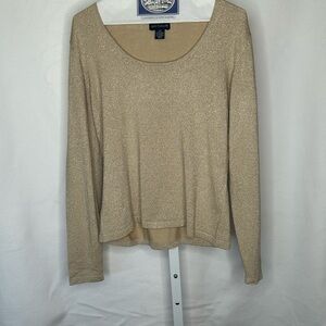 Ann Taylor Metallic Beige Long Sleeve Top